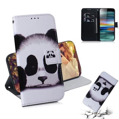 Panda patroon gekleurde tekening horizontale Flip lederen case voor Sony Xperia 10 met houder & kaartsleuven & portemonnee