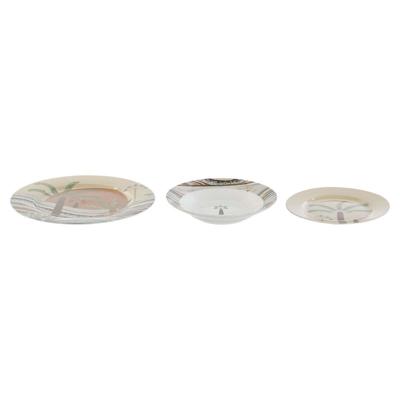 Serviesset Home ESPRIT Beige Multicolour Terra cotta Porselein 18 Onderdelen 27 x 27 x 2 cm