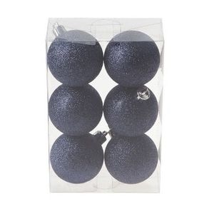 6x Donkerblauwe glitter kerstballen 6 cm kunststof