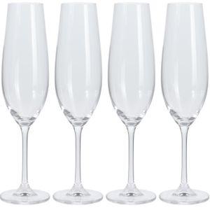Champagneglazen - hoog model - 4x - transparant - kristal glas - 260 ml - proseccoglazen