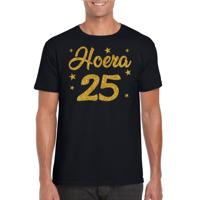 Hoera 25 jaar verjaardag - cadeau t-shirt - zwart - gouden glitter print - heren