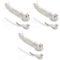 Witte vogeltjes op clip decoratie 6 stuks - Kersthangers