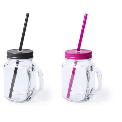 Mason Jar drinkbekers glazen - met dop en rietje - 4x stuks - 500 ml - 2x zwart / 2x roze