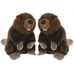 Wild Republic Pluche bever knuffel - 2x stuks - bruin - 20 cm - Dieren speelgoed bevers knuffels