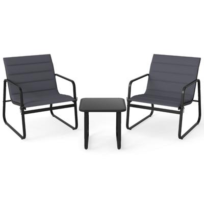 3-delige Tuinset Buitenstoelen en Bijzettafel met Afneembare Kussens en Blad van Gehard Glas