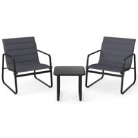 3-delige Tuinset Buitenstoelen en Bijzettafel met Afneembare Kussens en Blad van Gehard Glas