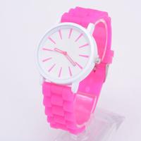 Eenvoudige stijl ronde Dial Jelly siliconen riem quartz horloge (Rose rood)