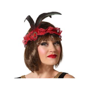 Charleston Flapper Hoofdband - tule en veertjes - rood - Dames - jaren 20/Twenties thema