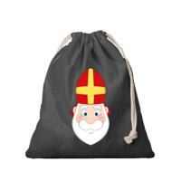 Canvas Sinterklaas snoep strooizak - cadeauzakje - zwart - met koordje - 25 x 30 cm - thumbnail