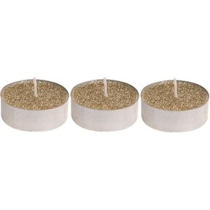 15x Gouden glitter waxinelichtjes/theelichtjes 6 cm