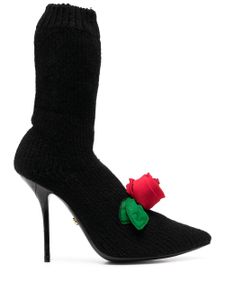 Dolce & Gabbana bottines texturées à détail de rose - Noir