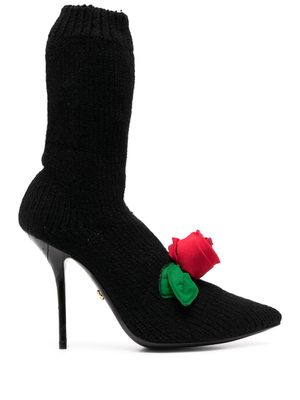 Dolce & Gabbana bottines texturées à détail de rose - Noir