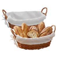 Gerimport Broodmandje met stof - 2x - gevlochten - lichtbruin - ovaal - 20 x 26 x 12 cm
