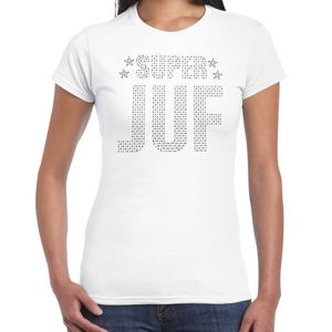 Glitter Super Juf t-shirt wit rhinestones steentjes voor dames - Glitter cadeau shirt/ outfit