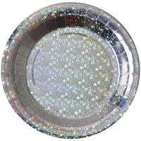 Santex feest wegwerpbordjes - glitter - 10x stuks - 23 cm - zilver   - - thumbnail