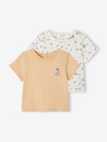 Set van 2 geboorte T-shirts met korte mouwen van biologisch katoen beige - thumbnail