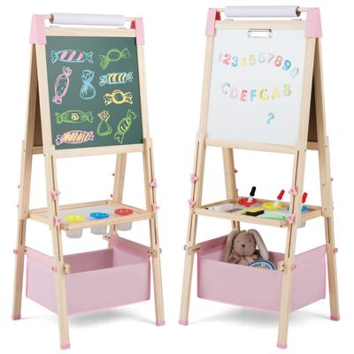 Houten Schildersezel voor Kinderen met een Dubbelzijdig Magnetisch Zwart-Wit Schoolbord met Letter- en Cijfermagneten