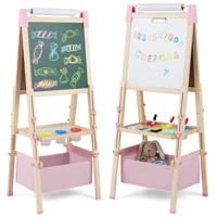 Houten Schildersezel voor Kinderen met een Dubbelzijdig Magnetisch Zwart-Wit Schoolbord met Letter- en Cijfermagneten