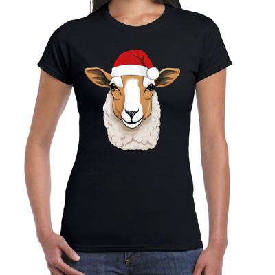 Kerst T-shirt voor dames - schaap met kerstmuts - zwart - Kerstfeest Kerst T-shirt voor dames - schaap met kerstmuts - zwart - Kerstfeest