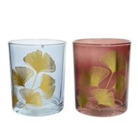 Theelichthouder glas ginkgoblad dia7x8cm