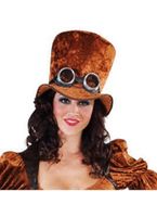 Hoge hoed Steampunk bruin - thumbnail