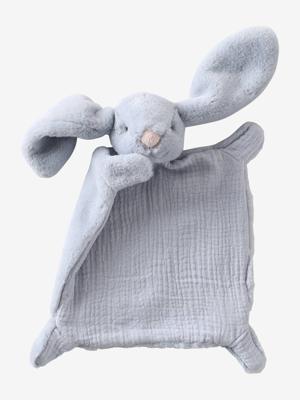Knuffel konijn van twee materialen, personaliseerbaar blauw