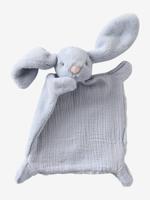 Knuffel konijn van twee materialen, personaliseerbaar blauw