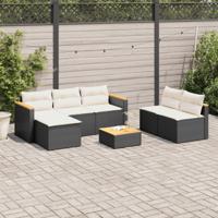 5-delige Loungeset met kussens poly rattan acacia zwart