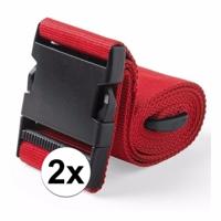 Kofferriem verstevigende sluit riem - 2x stuks - 180 x 5 cm - rood - Clipsluiting - Reizen - Polyest