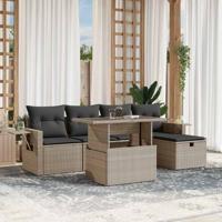 6-delige Loungeset met kussens poly rattan lichtgrijs