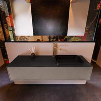 Badkamermeubelset Mondiaz Erin 150 cm met 1 Lade met RIDGE Wastafel Rechts Urban met 1 kraangat Greeploos Mat Smoke