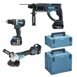 Makita DLX3093TJ 18V LXT 3 delige set: DGA513 Haakse slijper + DHP484 (Klop)boormachine + DHR202 Boorhamer met 3 x 5.0Ah accu&apos;s - DLX3093TJ