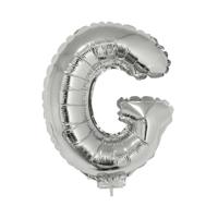 Folie ballon letter G - zilver - met opblaas rietje - 41 cm - naam ballonnen