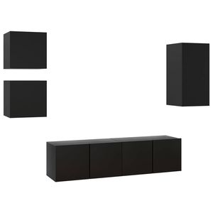 The Living Store Televisiemeubelset Zwart - Wandbevestiging - 1x 30.5x30x60 cm - 2x 60x30x30 cm - 2x 30.5x30x30 cm