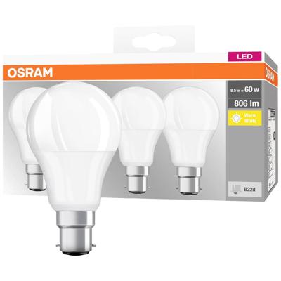OSRAM HOMELIGHTING 4058075819511 LED-lamp Energielabel F (A - G) B22d Peer 8.5 W = 60 W Warmwit (Ø x l) 60 mm x 107 mm 4 stuk(s)