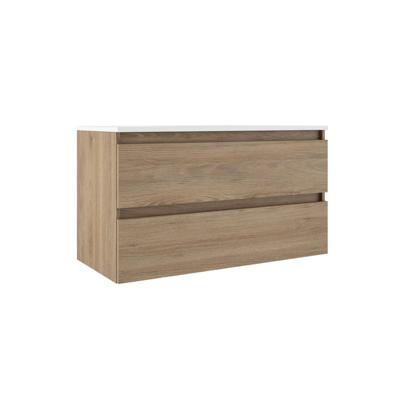 Adema Chaci Badkameronderkast - 100cm - 2 lades - greeploos - binnnelade linnen - eiken 84404