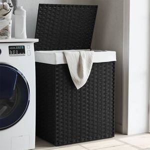 Wasmand met deksel 46x33x60 cm poly rattan zwart