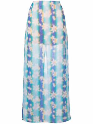Nina Ricci jupe longue à fleurs - Bleu