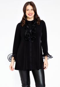 Yoek Tuniek flare met ruches | Zwart | Maat 58/60