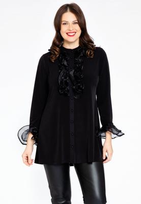 Yoek Tuniek flare met ruches | Zwart | Maat 58/60