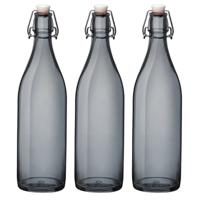 Bormioli rocco waterfles met beugeldop - 4x stuks - grijs transparant - 1000 ml - Giara home deco fl