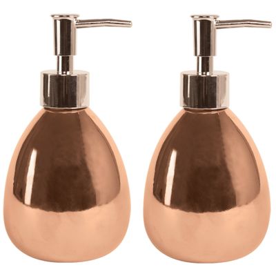 Zeeppompje/zeepdispenser Kymi - 2x - keramiek - koper kleur - 9 x 16 cm - 260 ml