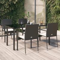 5-delige Tuinset met kussens poly rattan zwart
