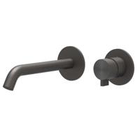 IVY Tribe Wastafelkraan Afbouwdeel - 2-Gats Wandmontage - Gebogen Uitloop - Geborsteld RVS 316 Carbon Black PVD