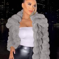 Dusty Pink Fuzzy Open Front Coat - Oversized Flannelette Jacket Light Grey / XS