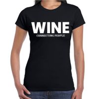 Wine connecting people drank fun t-shirt zwart voor dames - thumbnail