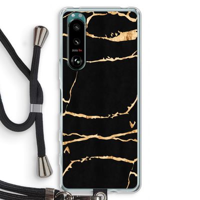 Gouden marmer: Sony Xperia 5 III Transparant Hoesje met koord