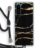 Gouden marmer: Sony Xperia 5 III Transparant Hoesje met koord