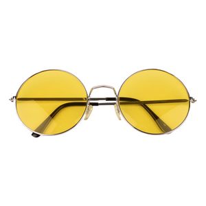 Hippie Flower Power Sixties ronde glazen zonnebril XL geel   -