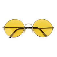 Hippie Flower Power Sixties ronde glazen zonnebril XL geel   - - thumbnail